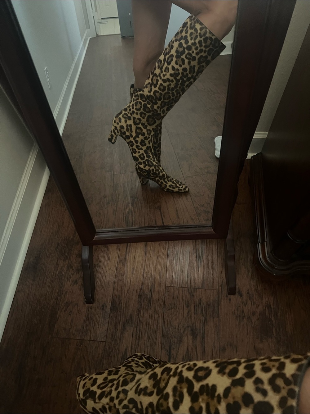 Gianni Bini Leopard-Print Knee Boots in Tan and Black - Picture 4 of 9